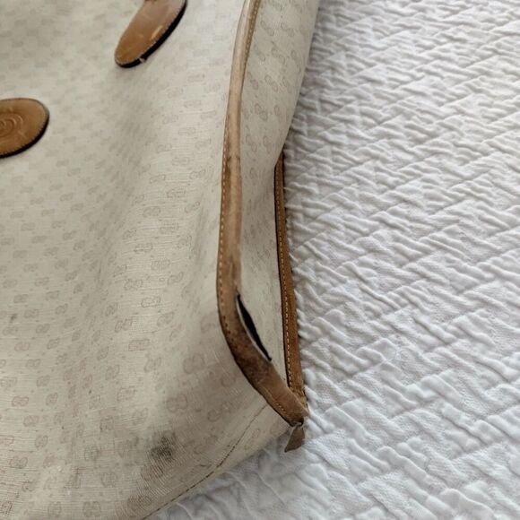 AS IS Gucci Vintage Beige Monogram Canvas Large Tote Bag with Strap - Picture 15 of 16